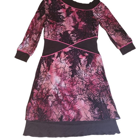 Annie50 Off-shoulder Stretch Dress - size M - Brown and multi pink - Picture 2 of 6